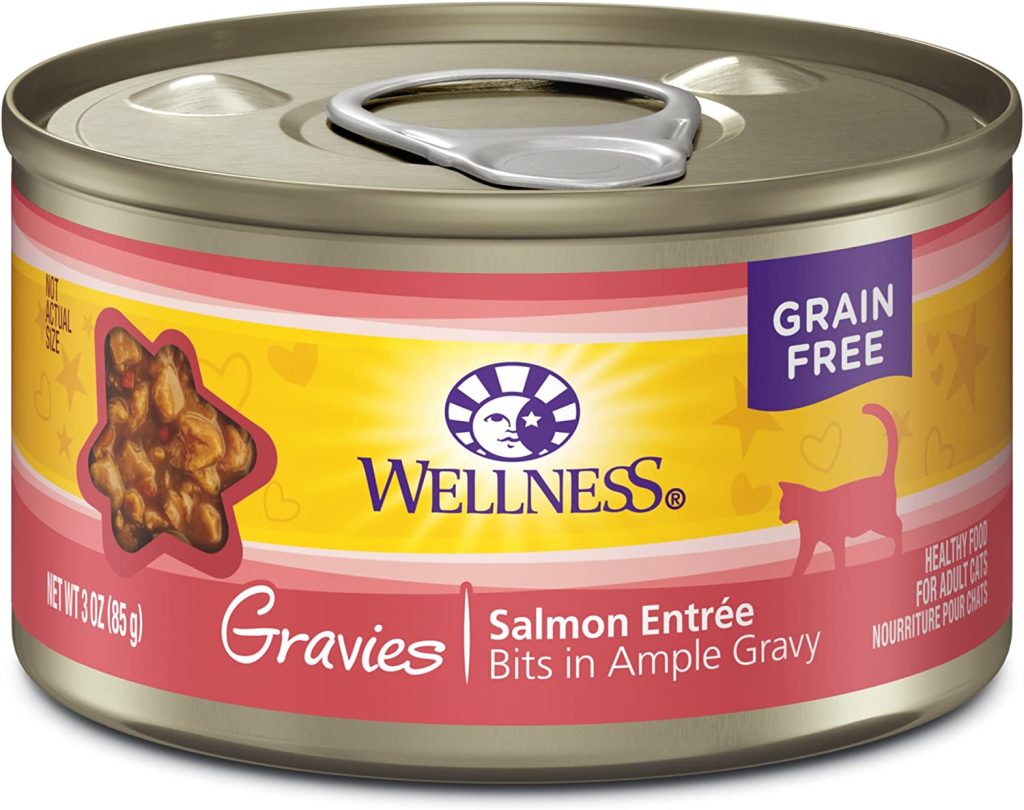 Wellness Complete Health Natural Grain Free Wet Canned Cat Food, Gravies Salmon Entrée, 3-Ounce Can (Pack of 12)