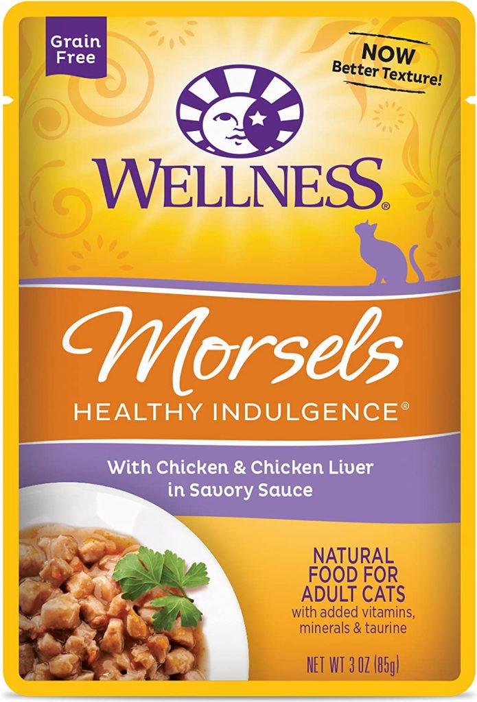 Wellness Healthy Indulgence Grain Free Morsels Chicken & Chicken Liver Wet Cat Food, 3-Ounce Pouch (Pack of 24)